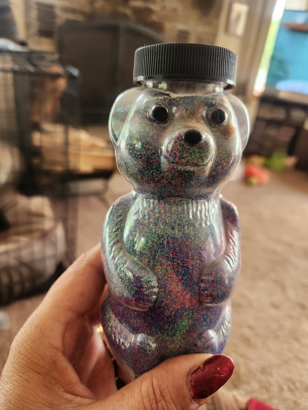 Glitter Bear Bottle with Black Screw Cap